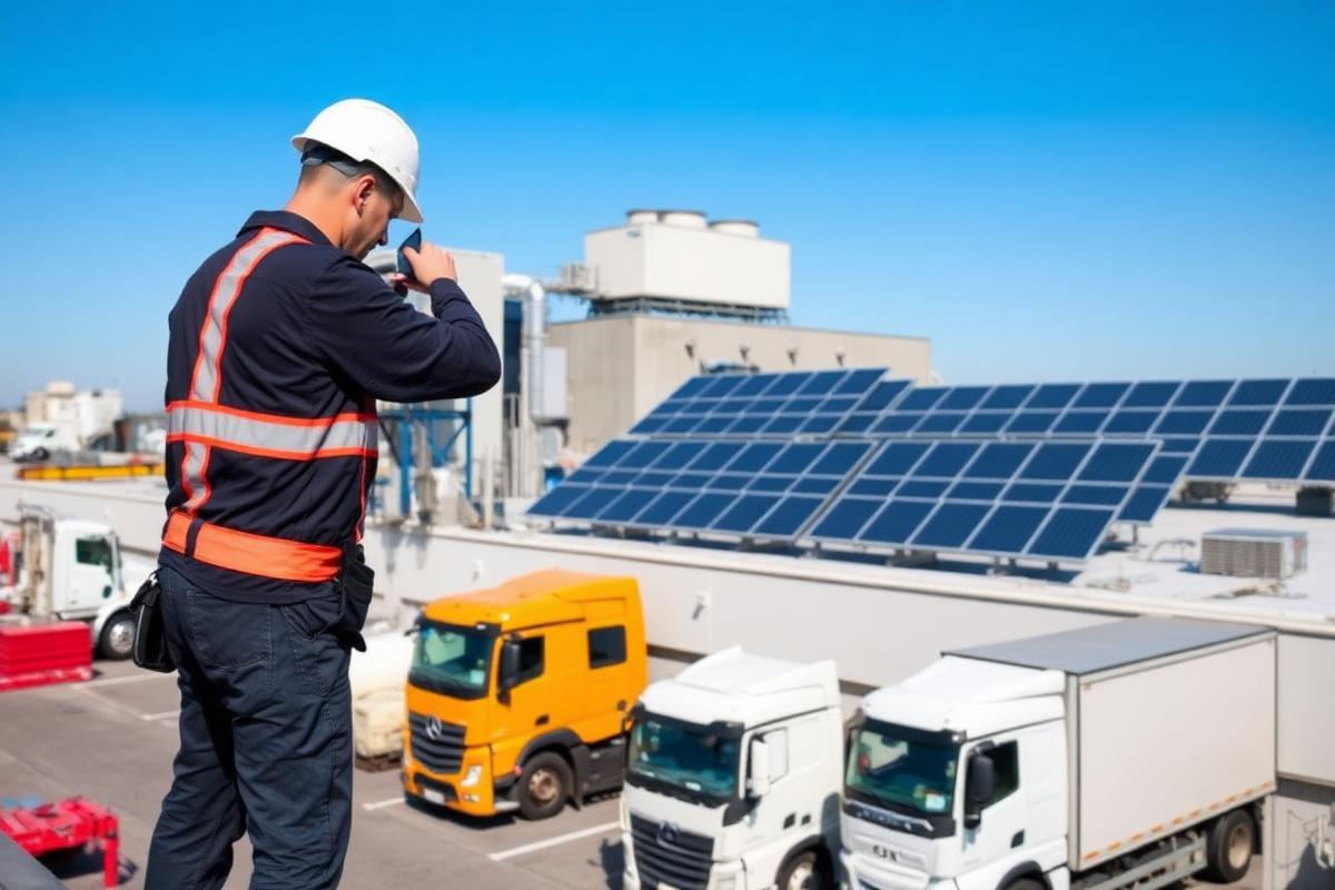 Techniker prüft Gebäudetechnik auf einem Betriebsdach